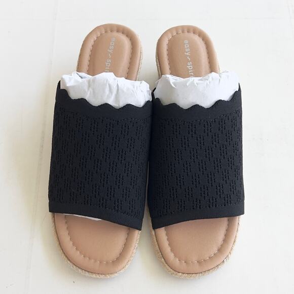 New EASY SPIRIT Shanice Wedge Espadrille Slide Sandal Women’s SIZE 8 WIDE Black - Picture 3 of 9